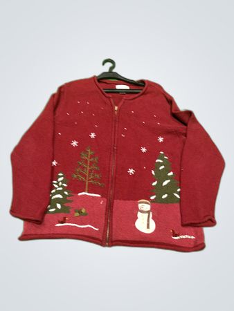 Carroll & Reed Red Zip-Up Christmas Cardigan