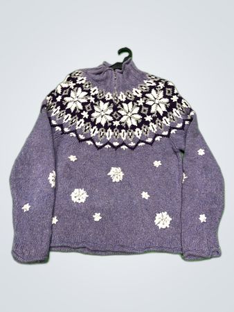 Coldwater Creek Purple Snowflake 1/4 Zip Knit Sweater