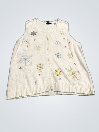 Reference Point Snowflake Embroidered Knit Cardigan Vest