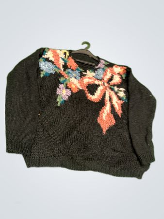 Black Knit Sweater with Floral Pattern