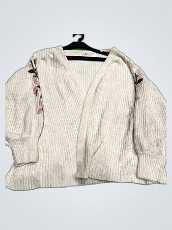 White Knit Sweater with Floral Details