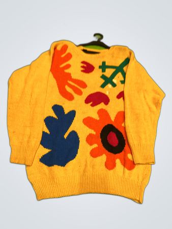 De Roth Yellow Abstract Print Knit Sweater