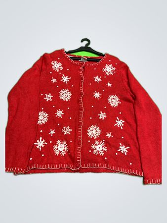 White Stag Red Snowflake Cardigan