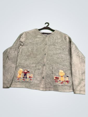 Gray Scarecrow Embroidered Button-Down Shirt
