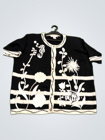 Arriviste Embroidered Black Knit Cardigan