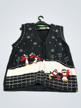 Lemon-Grass Penguin Embroidered Knit Vest