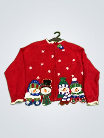 Unbranded Girls' Red Holiday Snowmen Cardigan