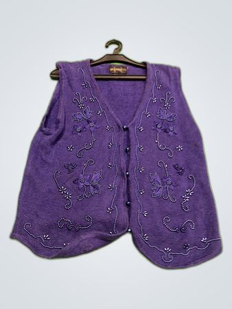 Requirements Purple Embroidered Knit Cardigan Vest