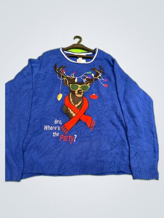 Jolly Sweaters Blue Reindeer Graphic Sweater
