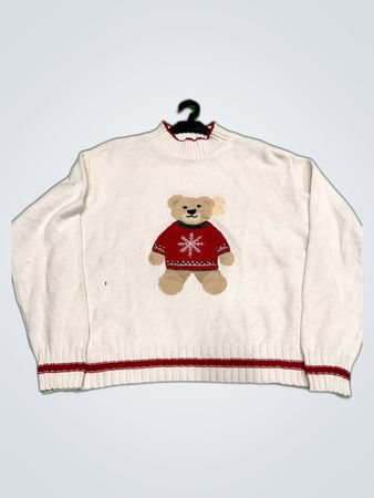 Liz Claiborne Sport White Knit Teddy Bear Sweater