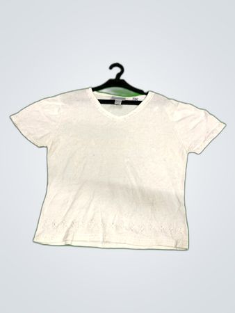 Worthington Petite White Eyelet V-Neck Blouse