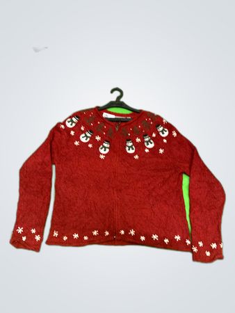 Croft & Barrow Red Snowman Knit Cardigan