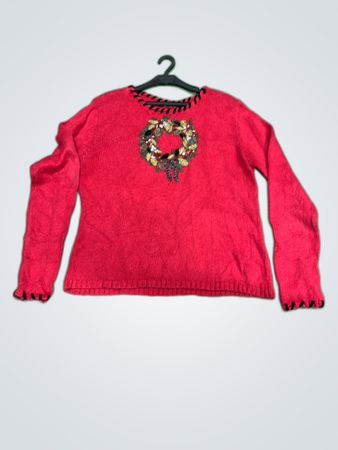 Unbranded Red Christmas Wreath Knit Sweater