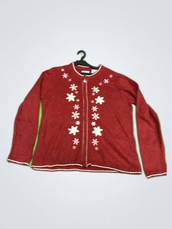 Croft & Barrow Red Snowflake Zip-Up Cardigan