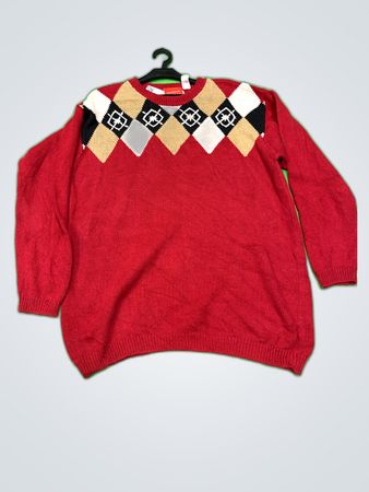 Liz Claiborne Red Argyle Pattern Knit Sweater