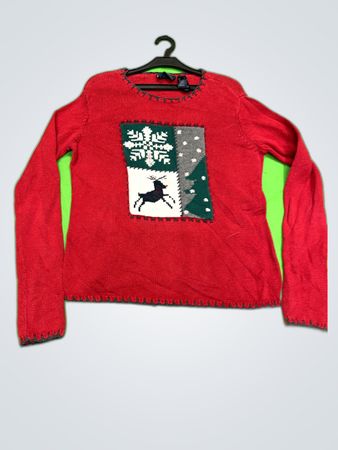 Crazy Horse Liz Claiborne Red Christmas Knit Sweater