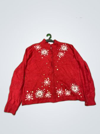 Red Embellished Knit Cardigan