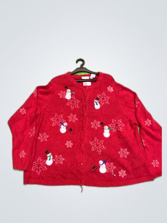 Croft & Barrow Red Snowman Knit Cardigan