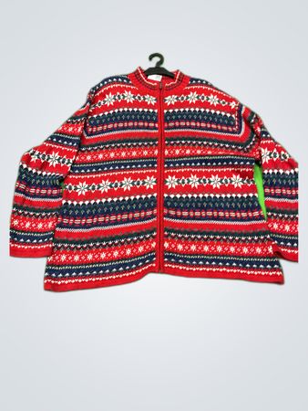 Shaver Lake Red Snowflake Zip-Up Cardigan