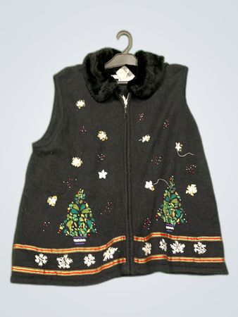 Mercer Street Studio Black Knitted Fur Collar Vest