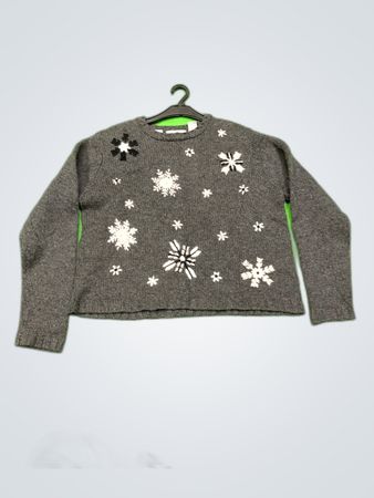 Crossroads Grey Snowflake Embroidered Knit Sweater
