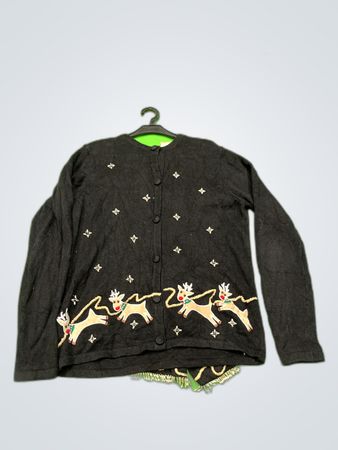 Bobbie Brooks Black Reindeer Embroidered Cardigan