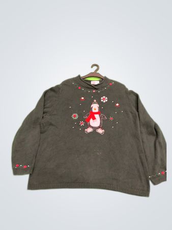 Christopher & Banks Dark Green Penguin Holiday Sweater