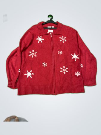 Sonoma Red Snowflake Zip-Up Cardigan