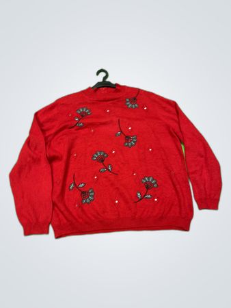 Alfred Dunner Red Embroidered Knit Sweater