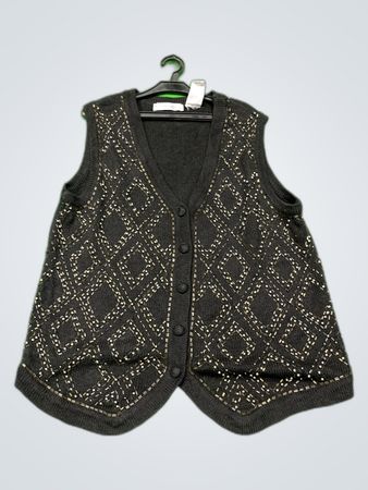 Victoria Jones Black Beaded Knit Cardigan Vest