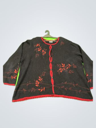 Christopher & Banks Black Embroidered Knit Cardigan