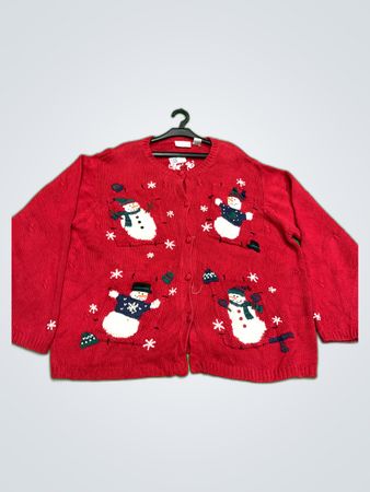 Croft & Barrow Red Snowman Knit Cardigan