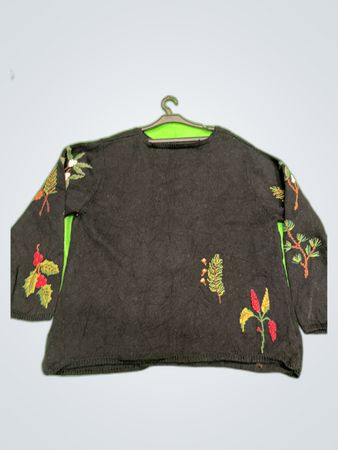 Embroidered Black Knit Cardigan