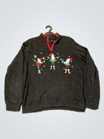 Christopher & Banks Black Christmas Zip Neck Sweater