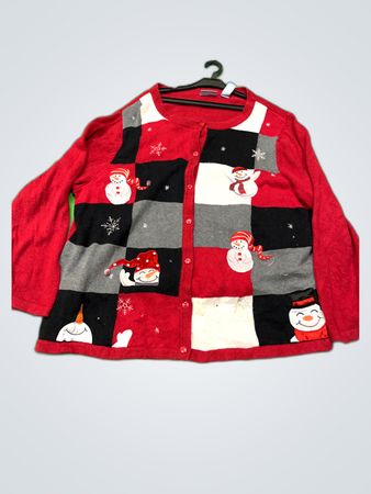 Liz&Me Red Christmas Snowman Cardigan