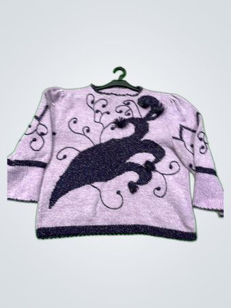 Purple Knit Sweater with Cat Design