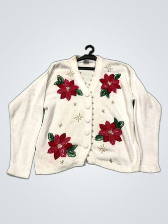 Embroidered Poinsettia Knit Cardigan