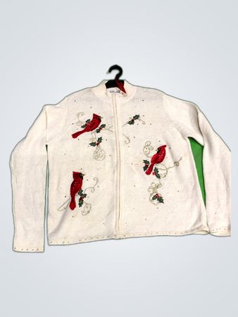 Tiana International White Zip-Up Christmas Sweater