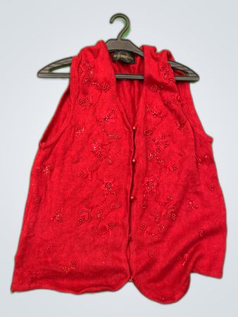 Requirements Red Beaded Knit Cardigan