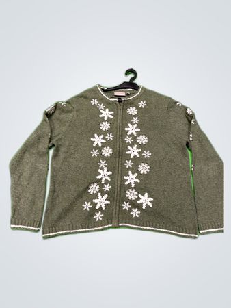 Croft & Barrow Green Snowflake Cardigan