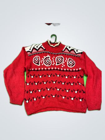 Red Christmas Sweater with White and Black Pattern