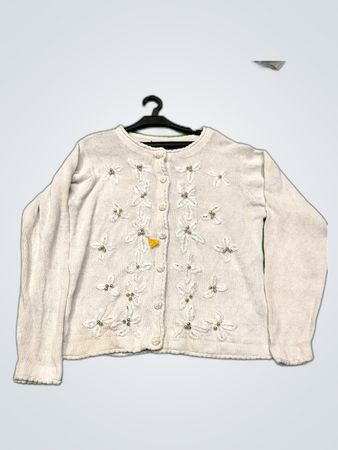 White Floral Knit Sweater