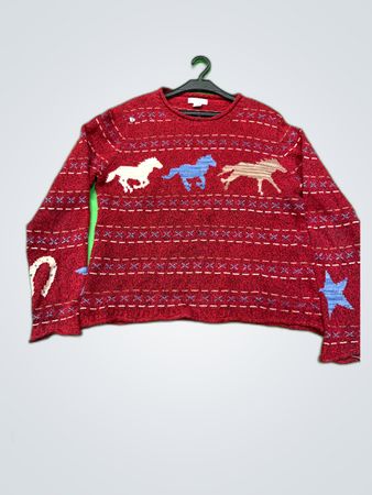 Christopher & Banks Red Horse Print Knit Sweater