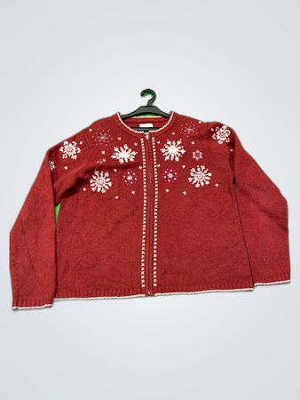 Croft & Barrow Red Snowflake Cardigan Sweater