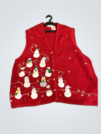 Festive Red Knit Snowman Vest