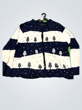 Navy and White Striped Knit Sweater