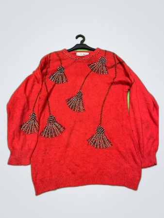 Victoria Harbour Red Beaded Tassel Sweater