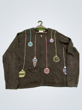 Craft & Barrow Black Christmas Ornament Knit Cardigan
