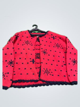 Red Knit Sweater with Snowflake Pattern
