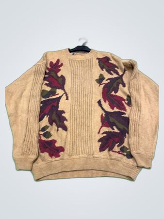 Brown Knit Sweater with Leaf Pattern